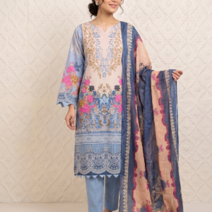 Pastel Floral Elegance 3-Piece Lawn Suit – Soft Blue & Peach (Copy)